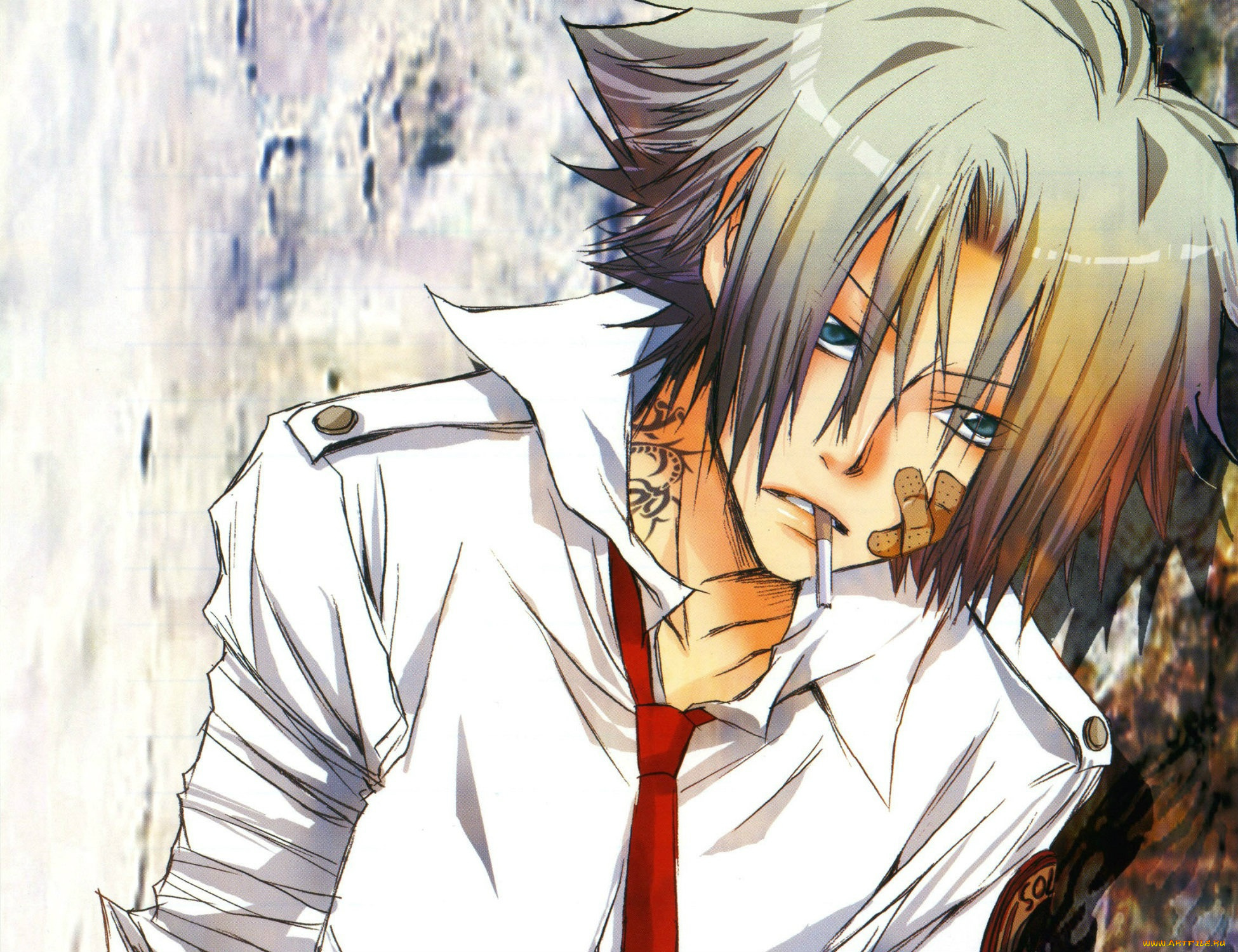аниме, katekyo, hitman, reborn, сигарета, тату, взгляд, парень, галстук