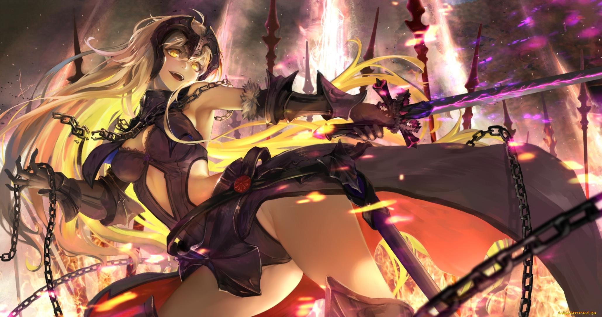 аниме, fate, stay, night, , grand, order, , apocrypha, цепи, меч, девушка, grand, order