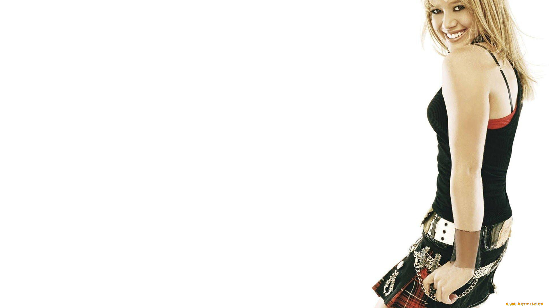 девушки, hilary, duff, блондинка, улыбка, майка, юбка