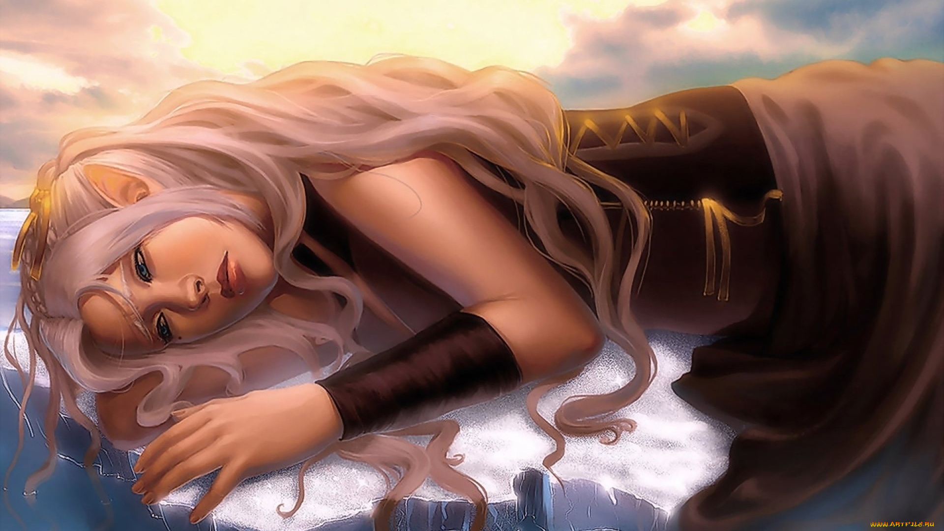 фэнтези, эльфы, девушка, эльф, льдина