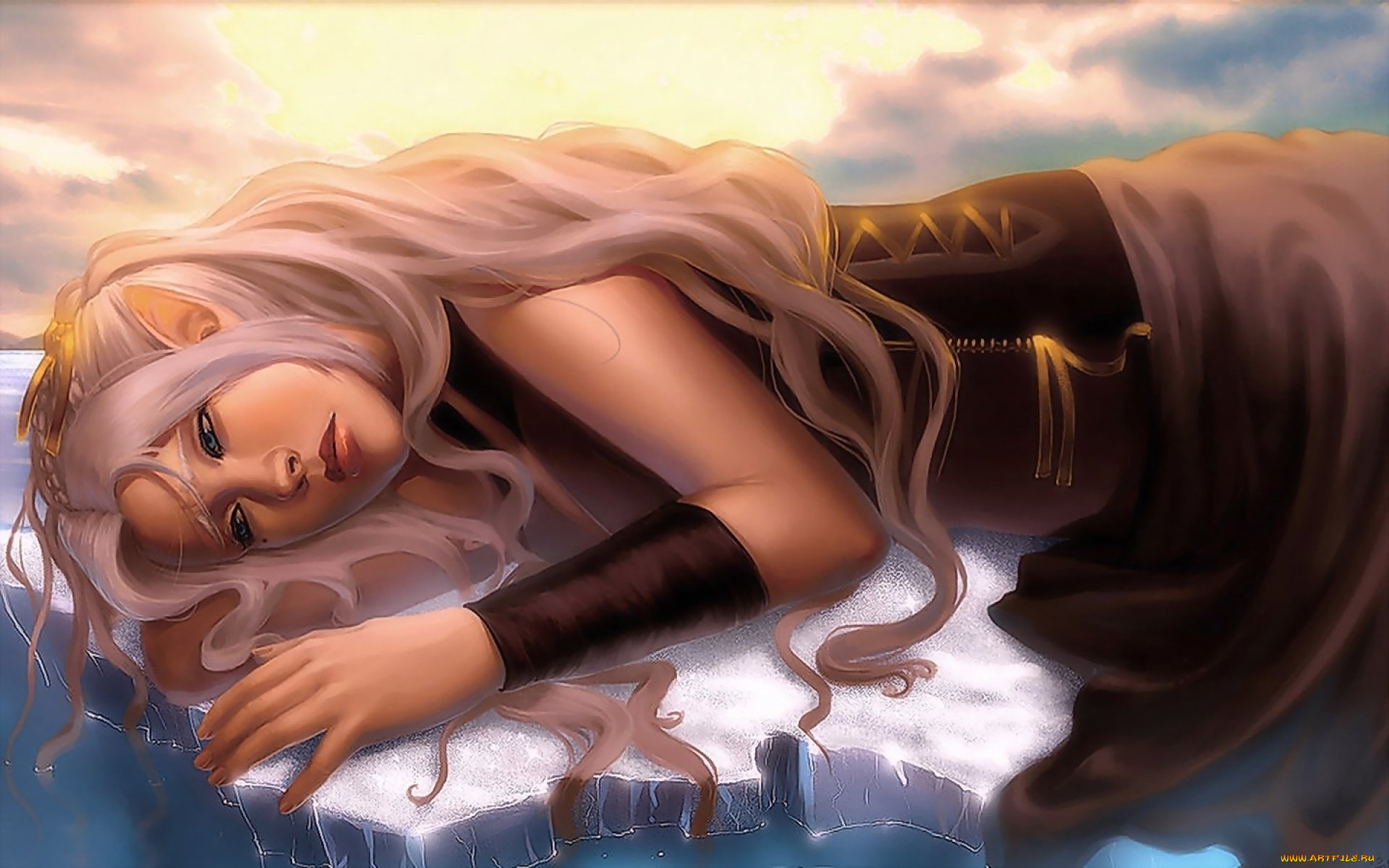 фэнтези, эльфы, девушка, эльф, льдина