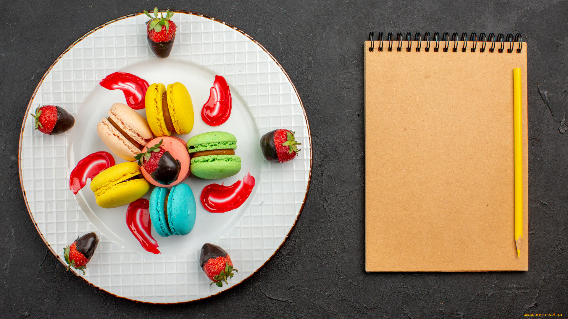 еда, макаруны, печенье, лакомство, блокнот