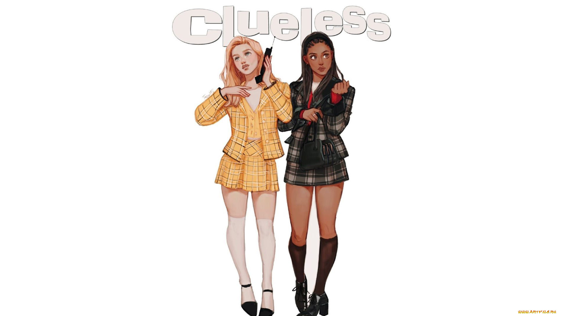 рисованное, люди, девушки, костюмы, телефон