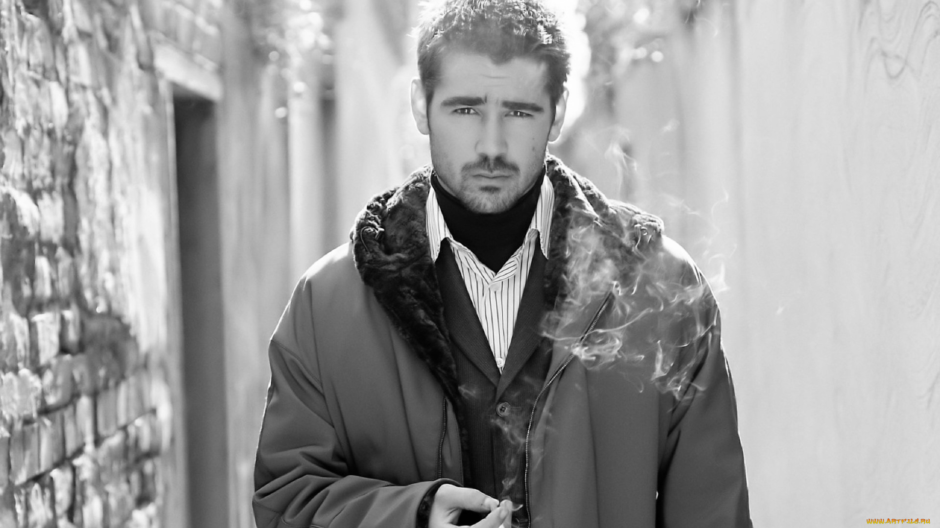 мужчины, colin, farrell, актер, пальто, сигарета, дым, улица