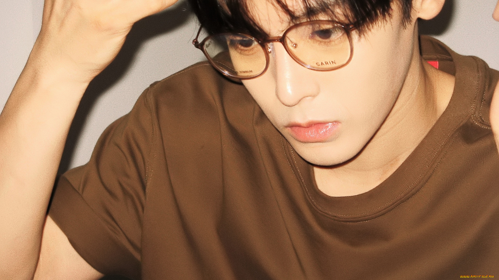 мужчины, hou, ming, hao, актер, очки, футболка