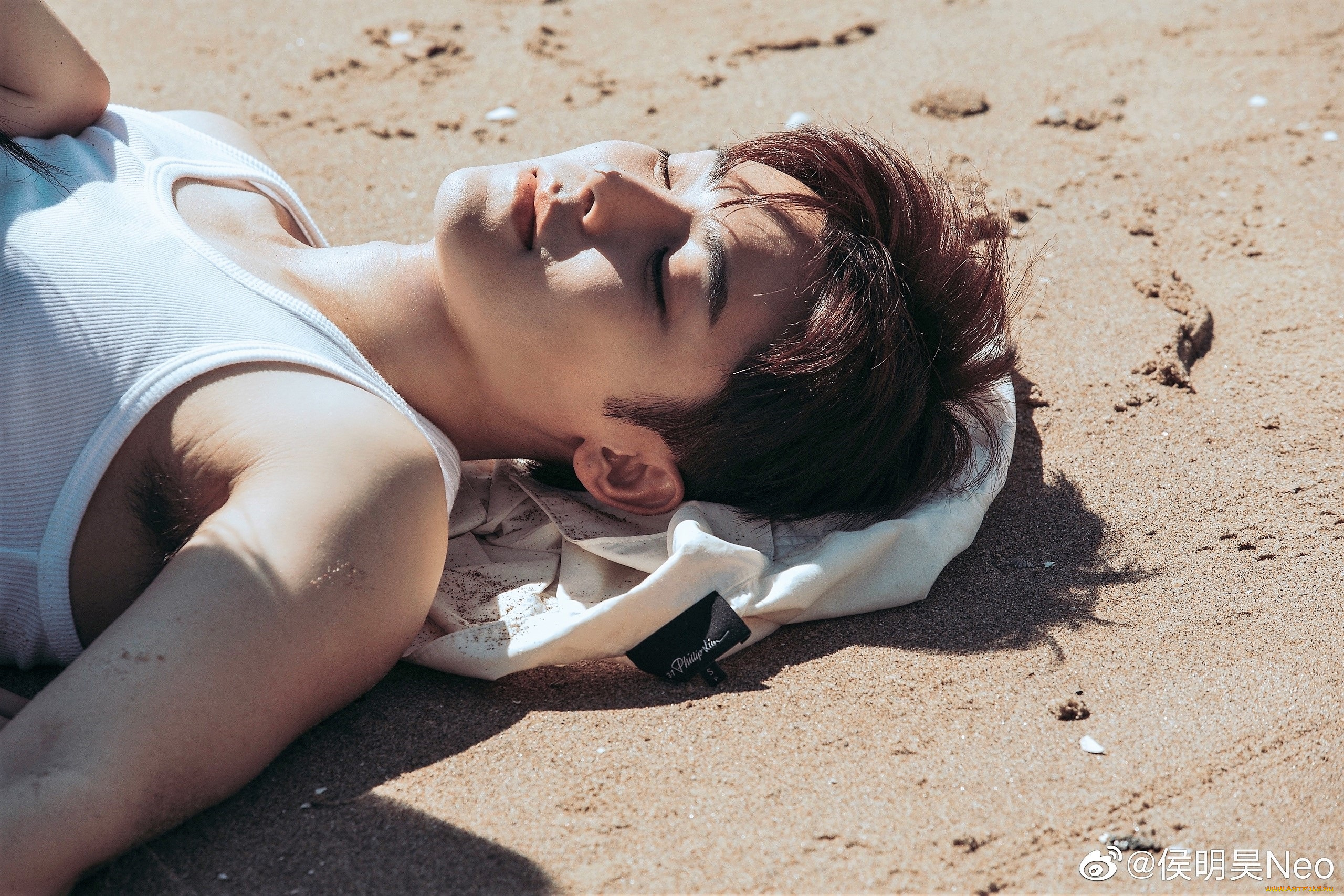 мужчины, hou, ming, hao, актер, лицо, майка, песок