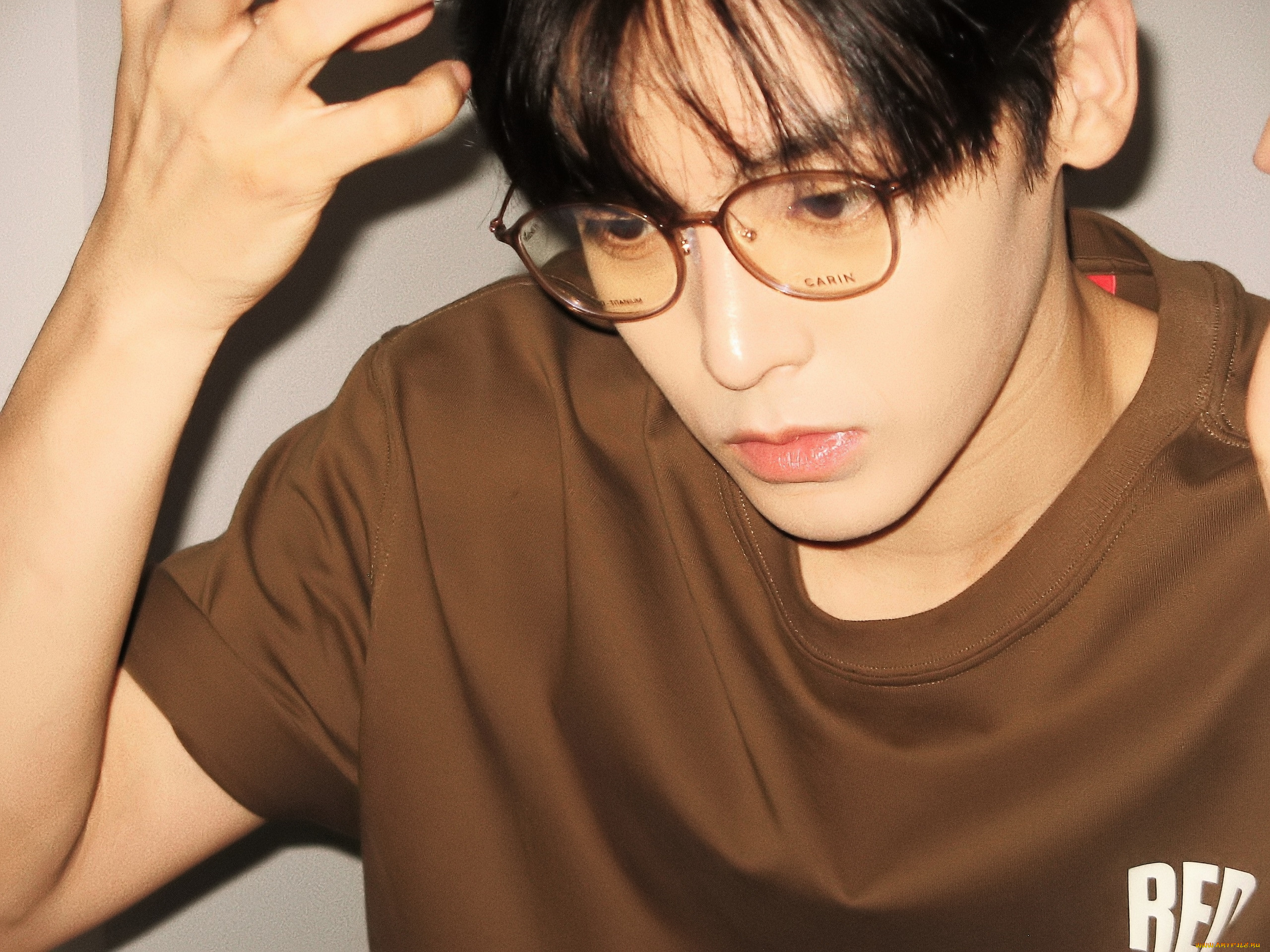 мужчины, hou, ming, hao, актер, очки, футболка