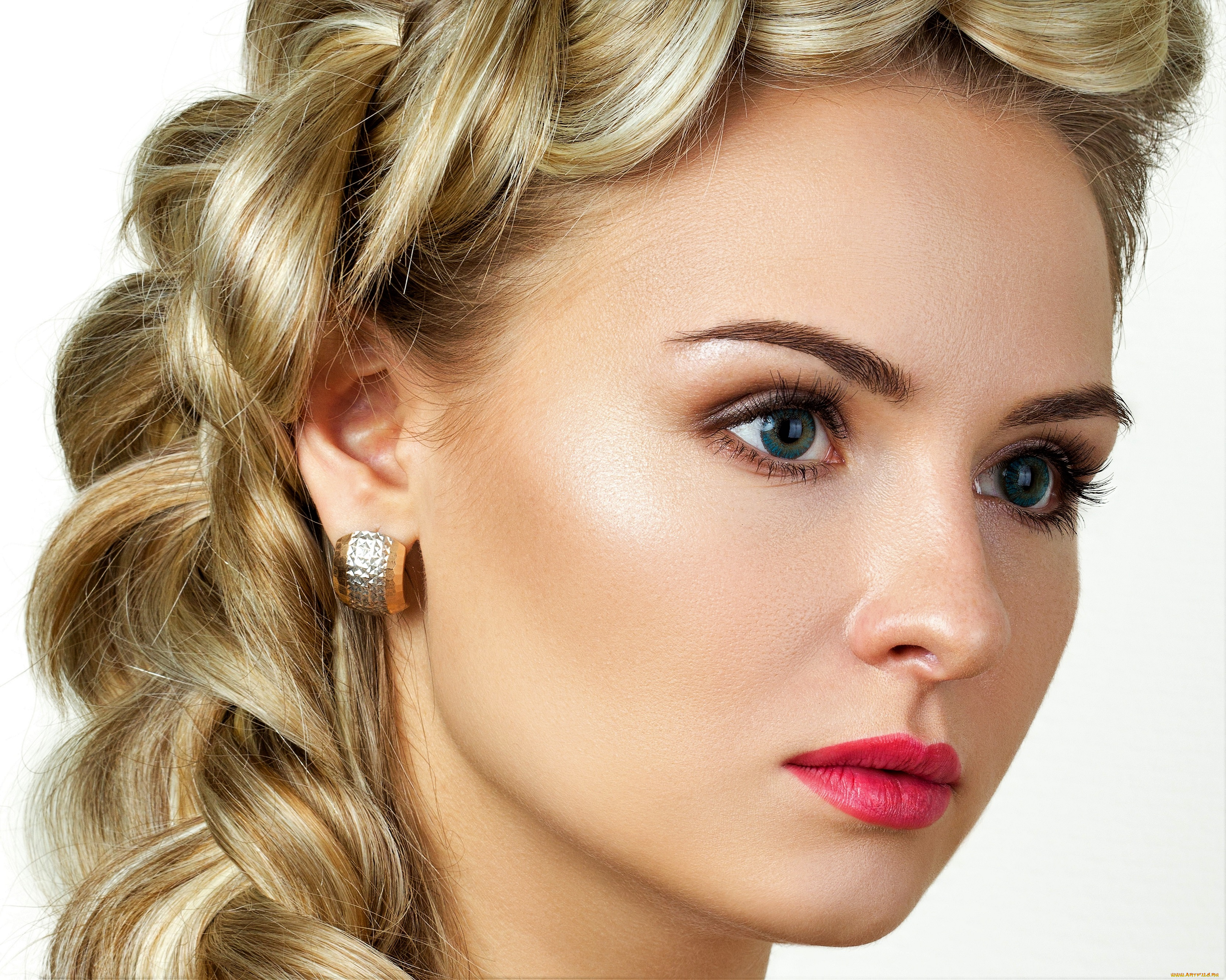 девушки, -, лица, , портреты, блондинка, лицо, коса