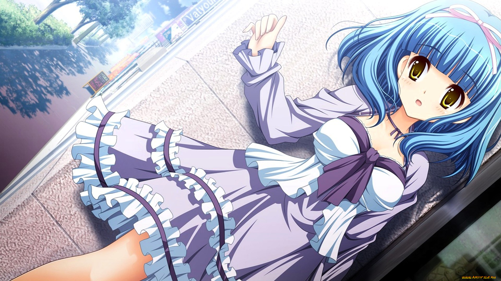 аниме, unknown, , другое, , девочка, платье, стена, улица