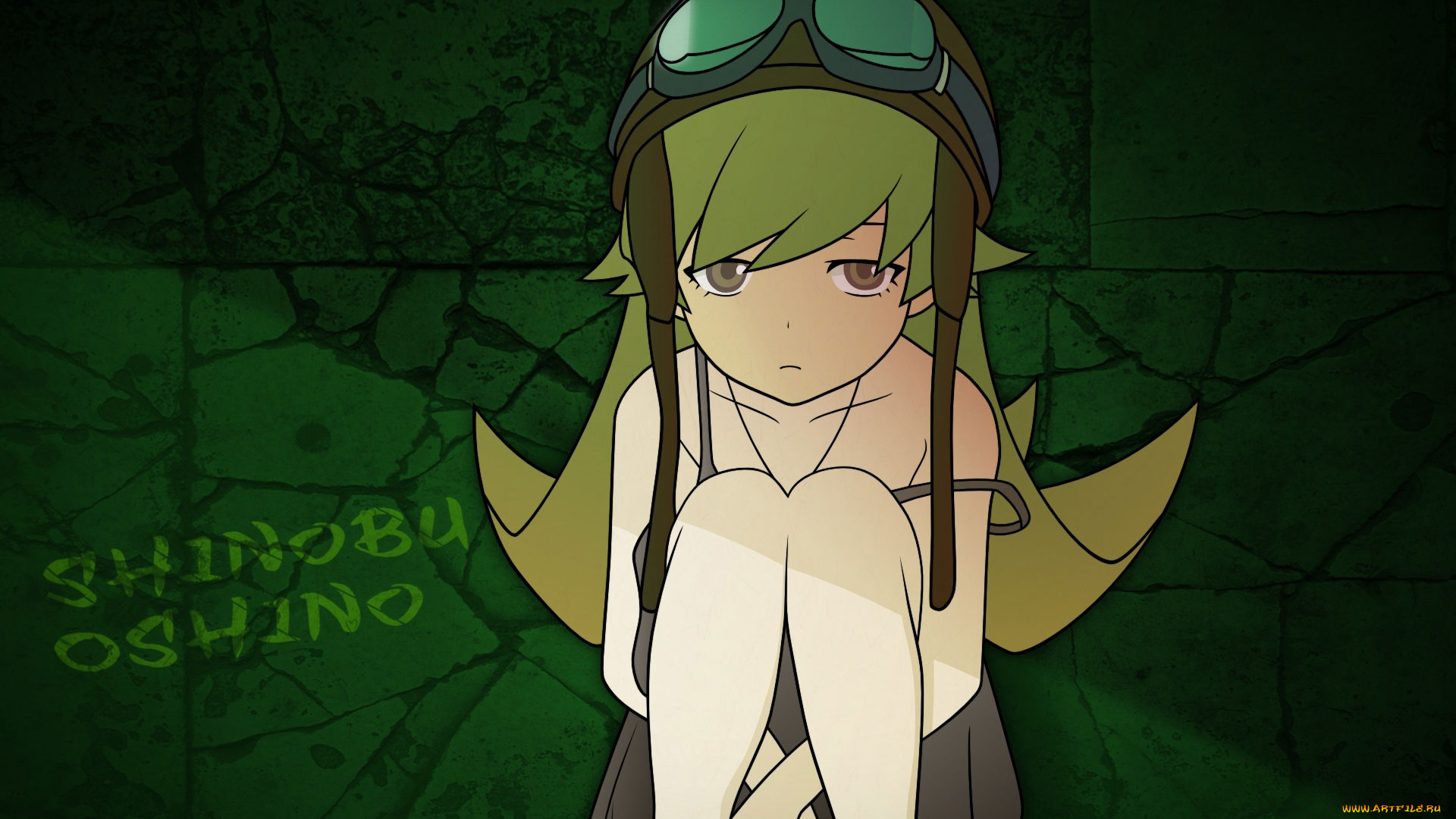 аниме, bakemonogatari, oshino, shinobu, девушка, платье, шлем