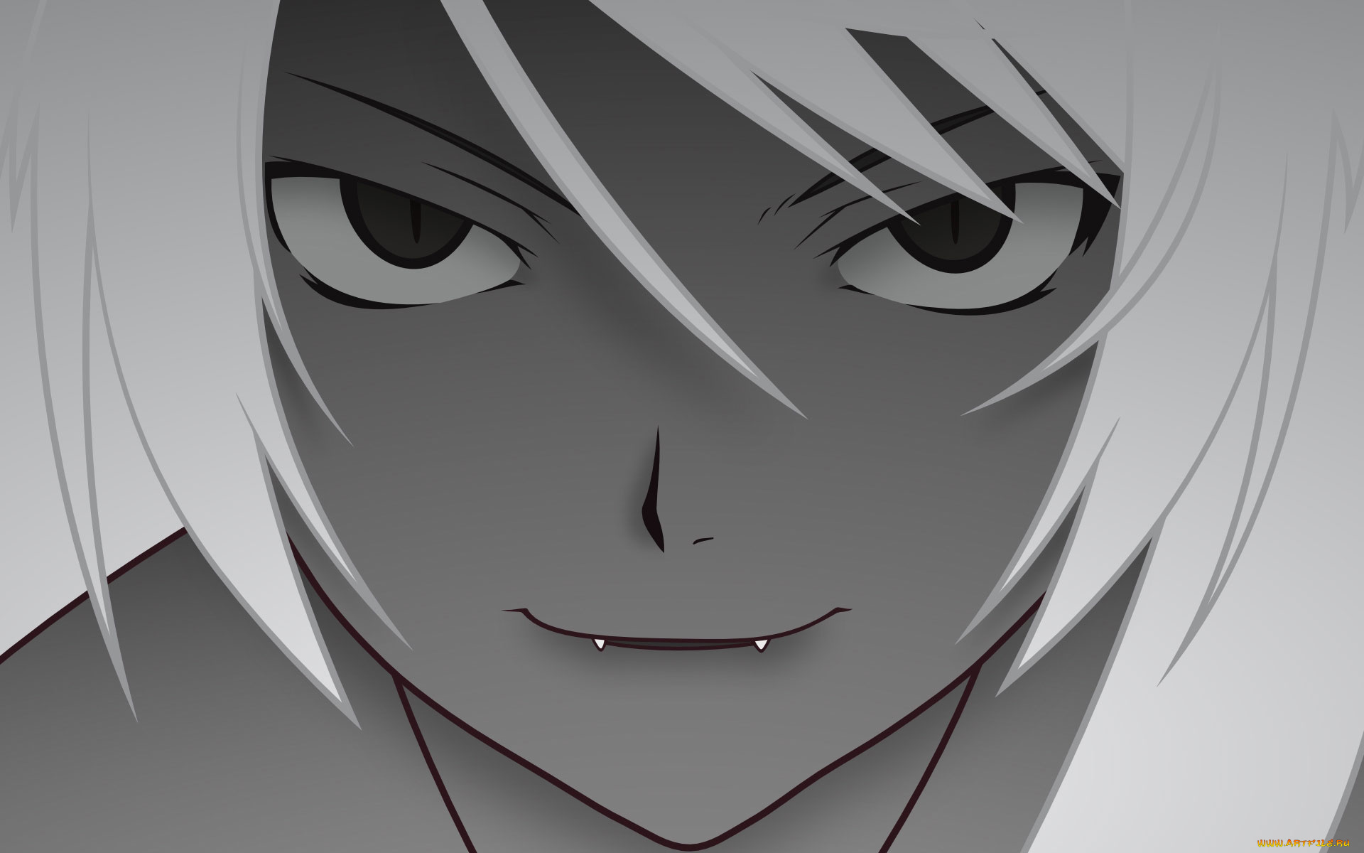 аниме, bakemonogatari, hanekawa, tsubasa, девушка, клыки, лицо, взгляд