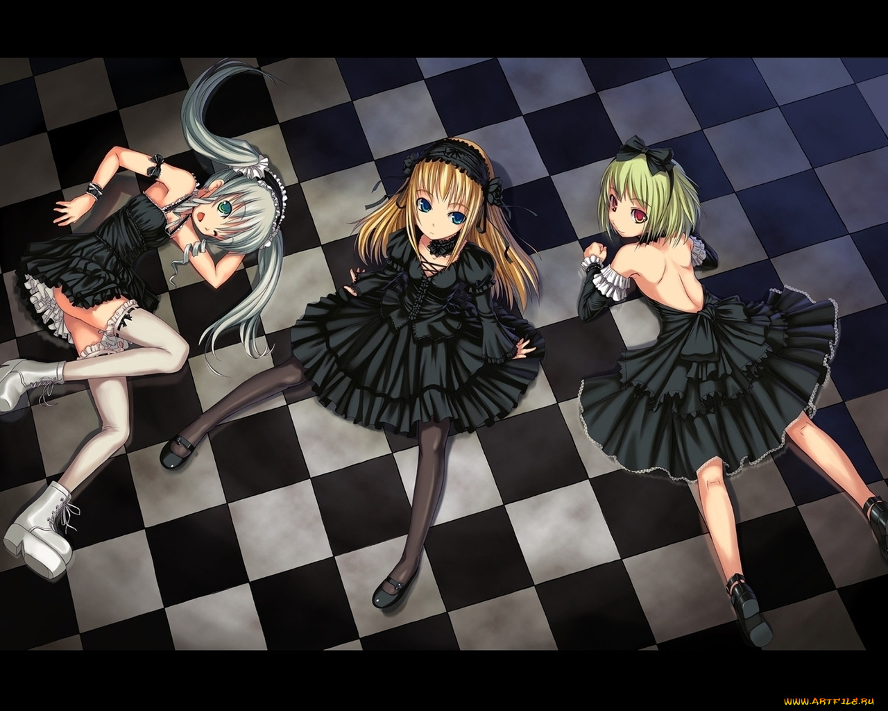 by, bosshi, аниме, *unknown, другое, девушки, клетчатый, пол, готика, лоли
