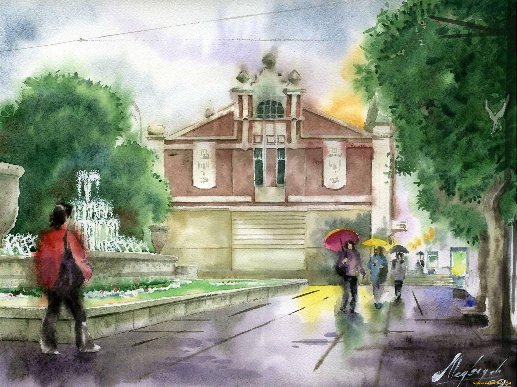 александр, медведев, рисованные, дождь