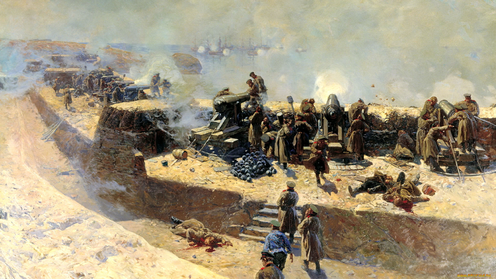 франц, рубо, рисованные, севастополь, отражение, атаки, бомбардировки