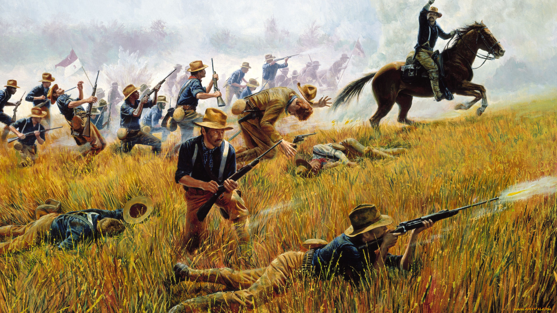 mort, kunstler, рисованные, всадник, винтовка, сражение