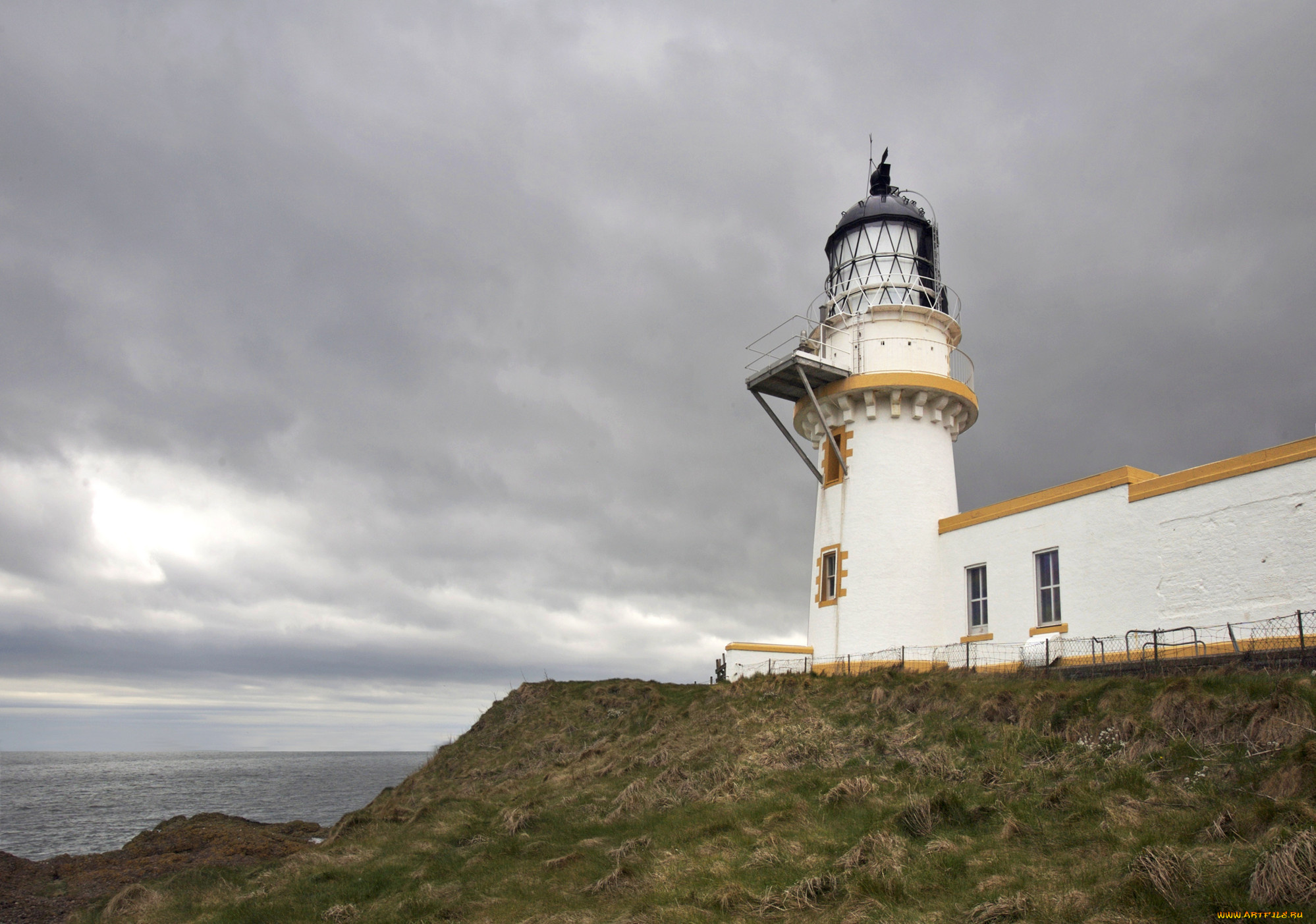 природа, маяки, небо, трава, берег, море