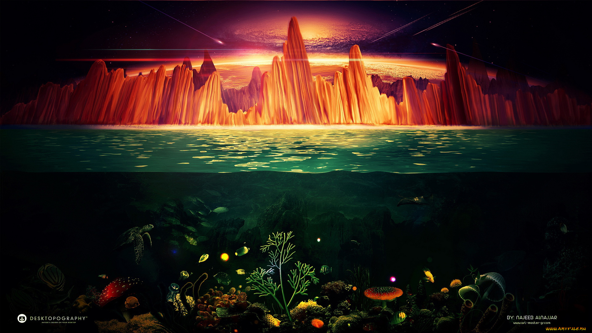 3д, графика, nature, landscape, природа, горы, океан