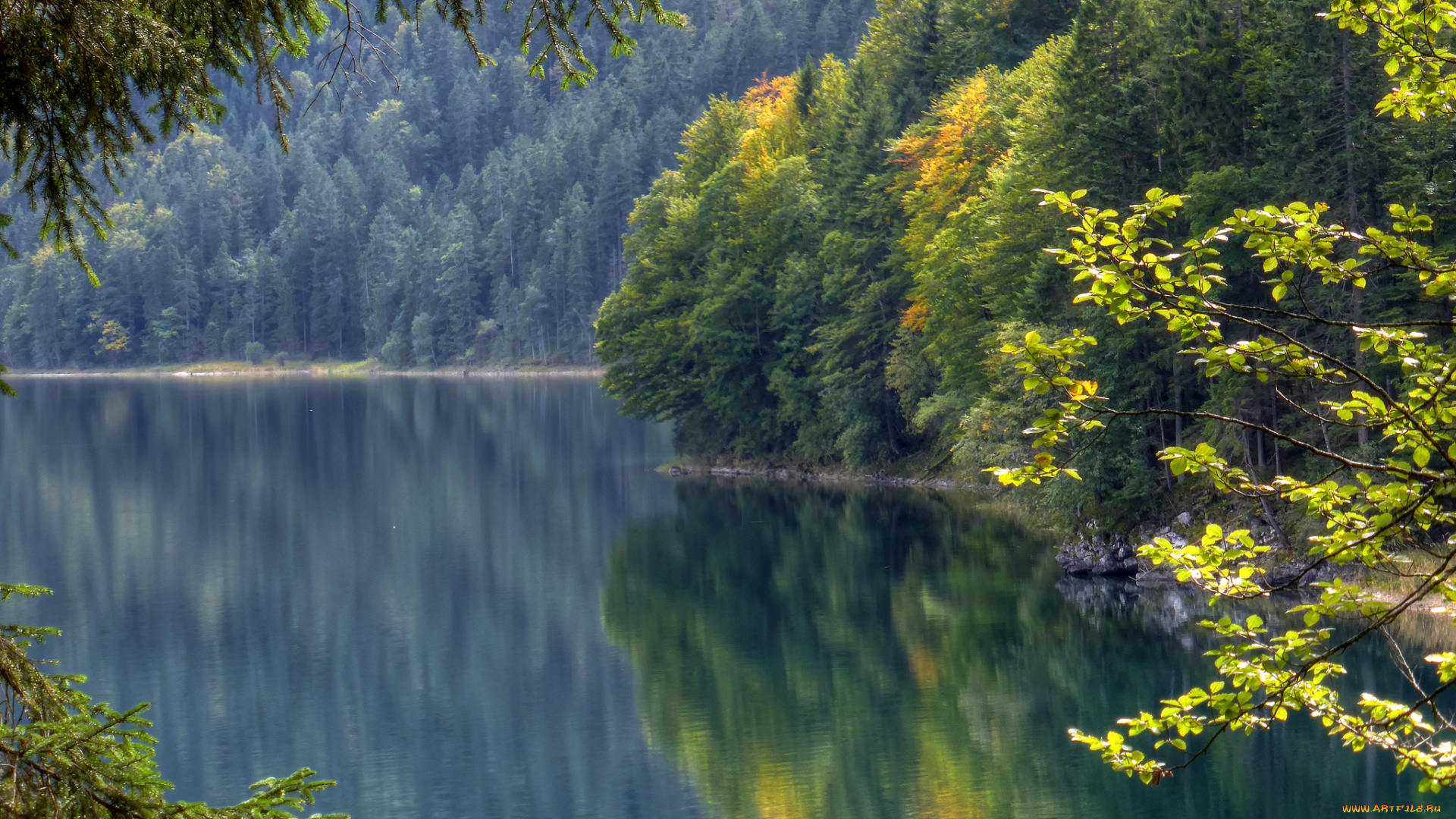 lake, eibsee, bavaria, germany, природа, реки, озера, бавария, озеро, айбзее, осень, отражение, лес, германия, водная, гладь