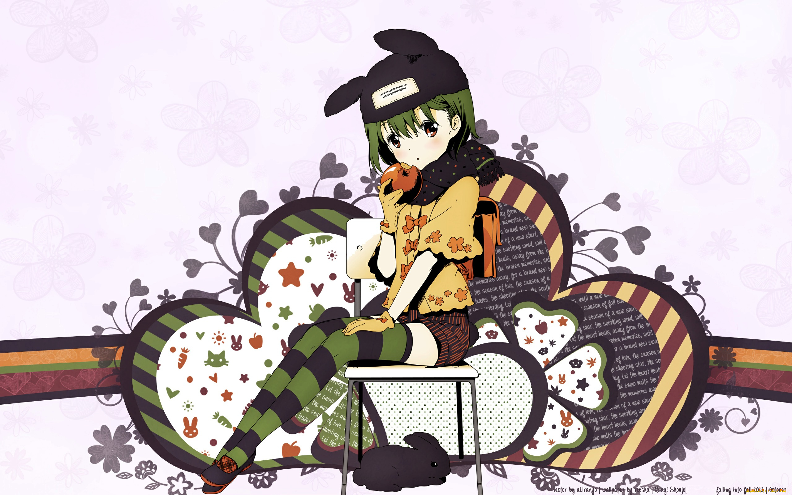 tiv, mangaka, аниме, *unknown, другое, девушка, шапка, яблоко, кролик