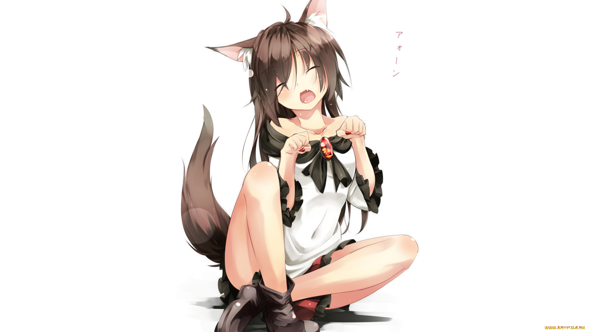 аниме, touhou, девушка, ушки, кошка, белый, фон