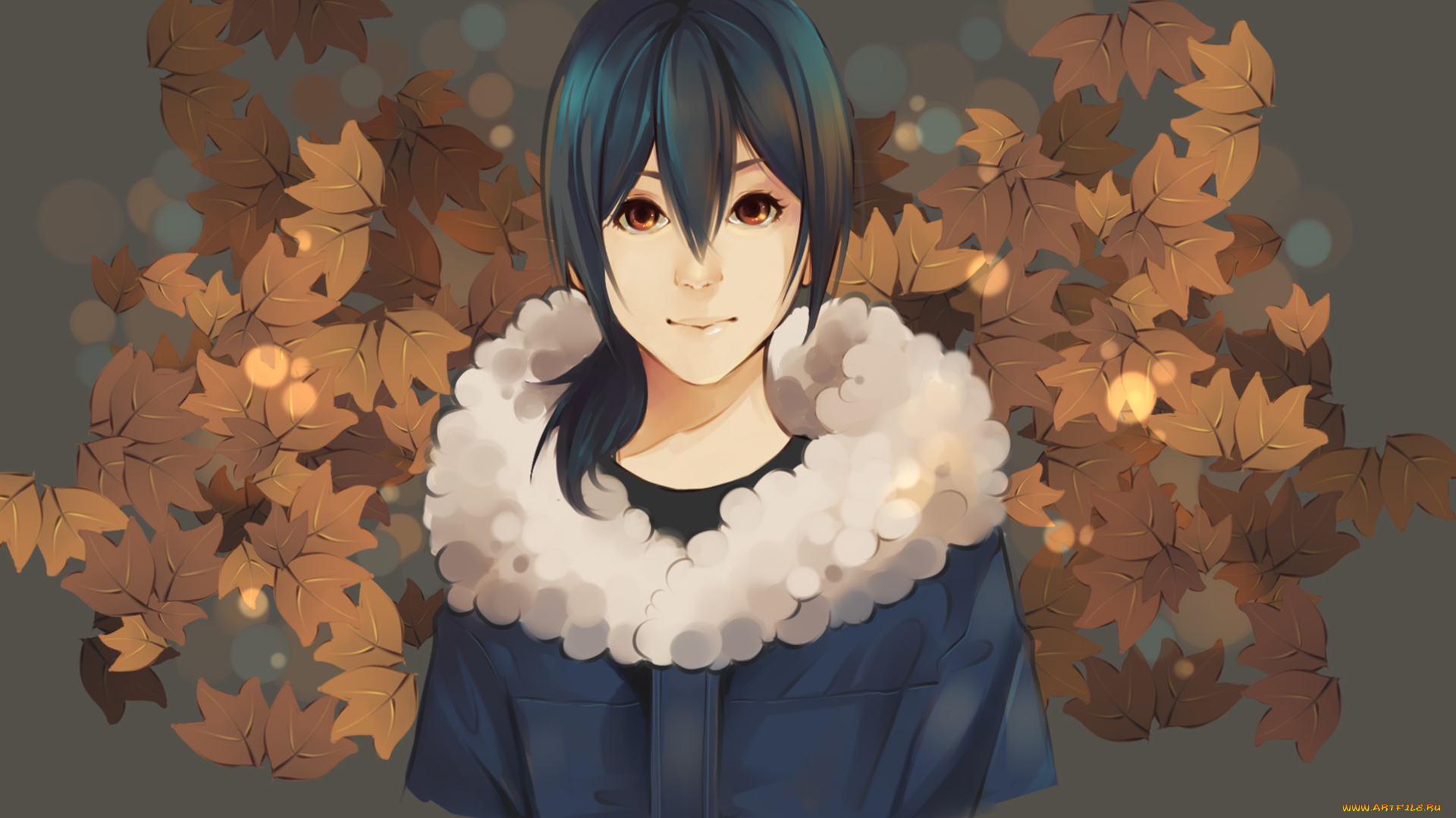 аниме, *unknown, , другое, gasara, art, куртка, листья, девушка, хвост