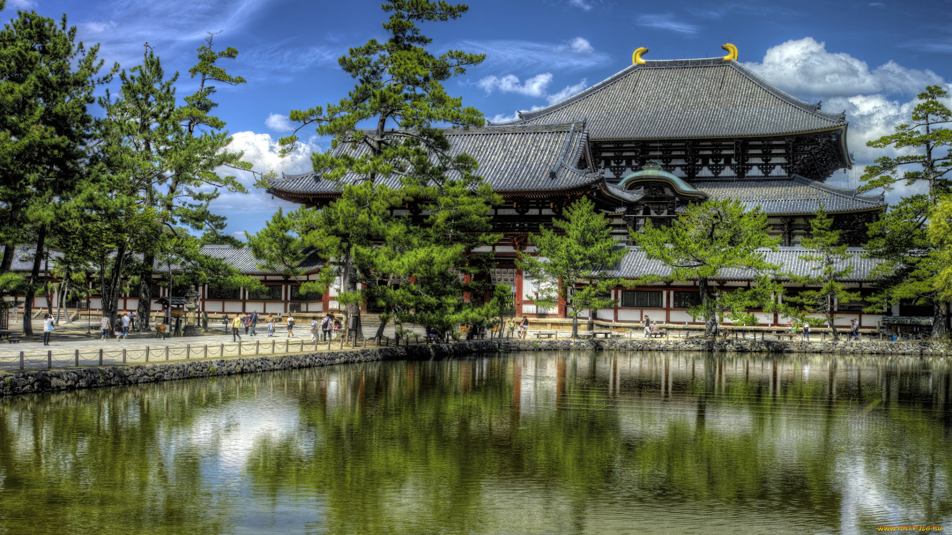 early, autumn, in, the, great, temple, города, -, буддийские, и, другие, храмы, пруд, храм