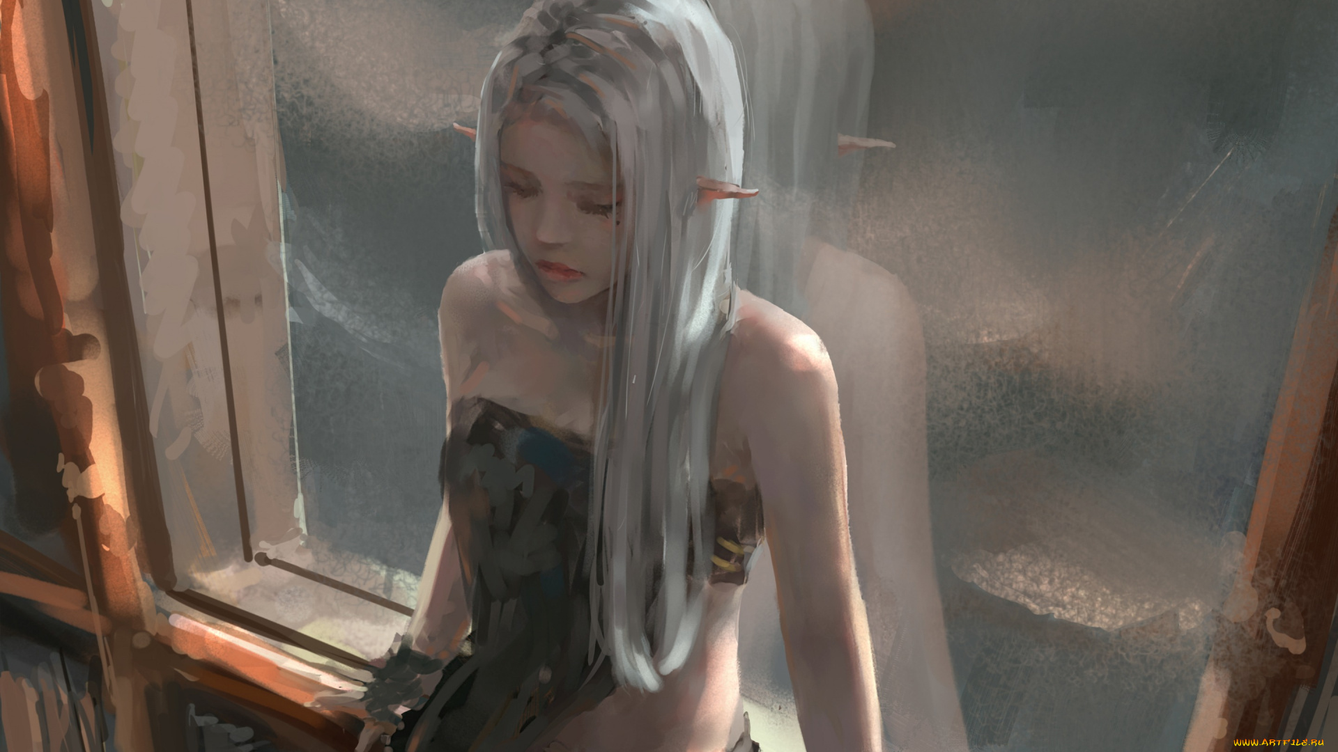 фэнтези, эльфы, окно, эльф, девушка