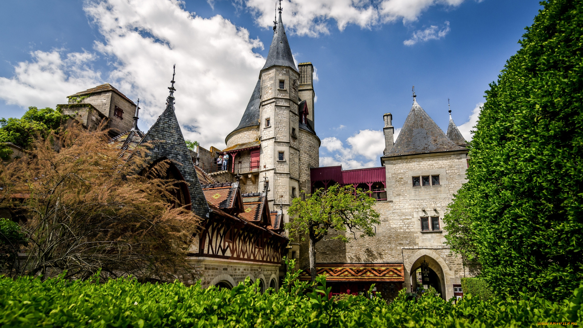 города, замки, франции, шпили, башни, замок, парк