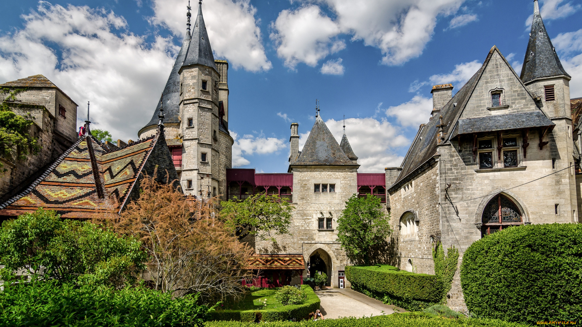 города, замки, франции, шпили, башни, замок, парк