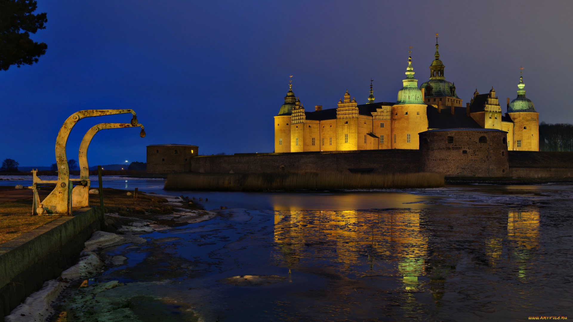 кальмарский, замок, швеция, города, -, дворцы, , замки, , крепости, огни, ночь, замок, река