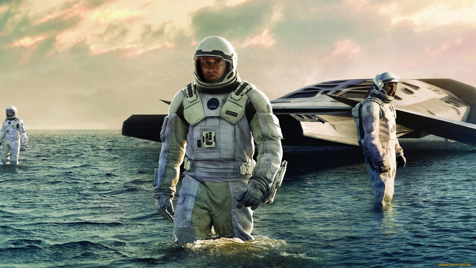 кино, фильмы, interstellar, matthew, mcconaughey, вода, планета, spaceship, starship, море