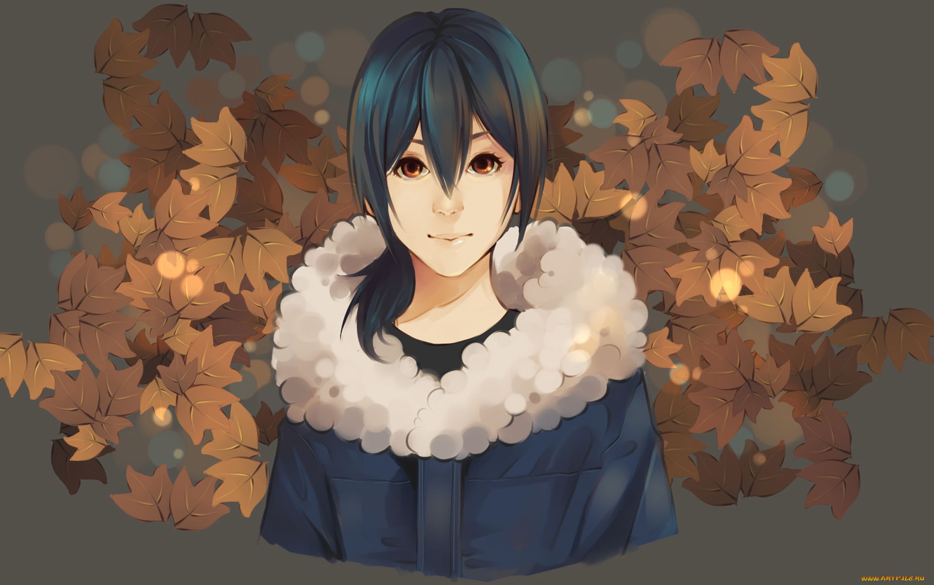 аниме, *unknown, , другое, gasara, art, куртка, листья, девушка, хвост