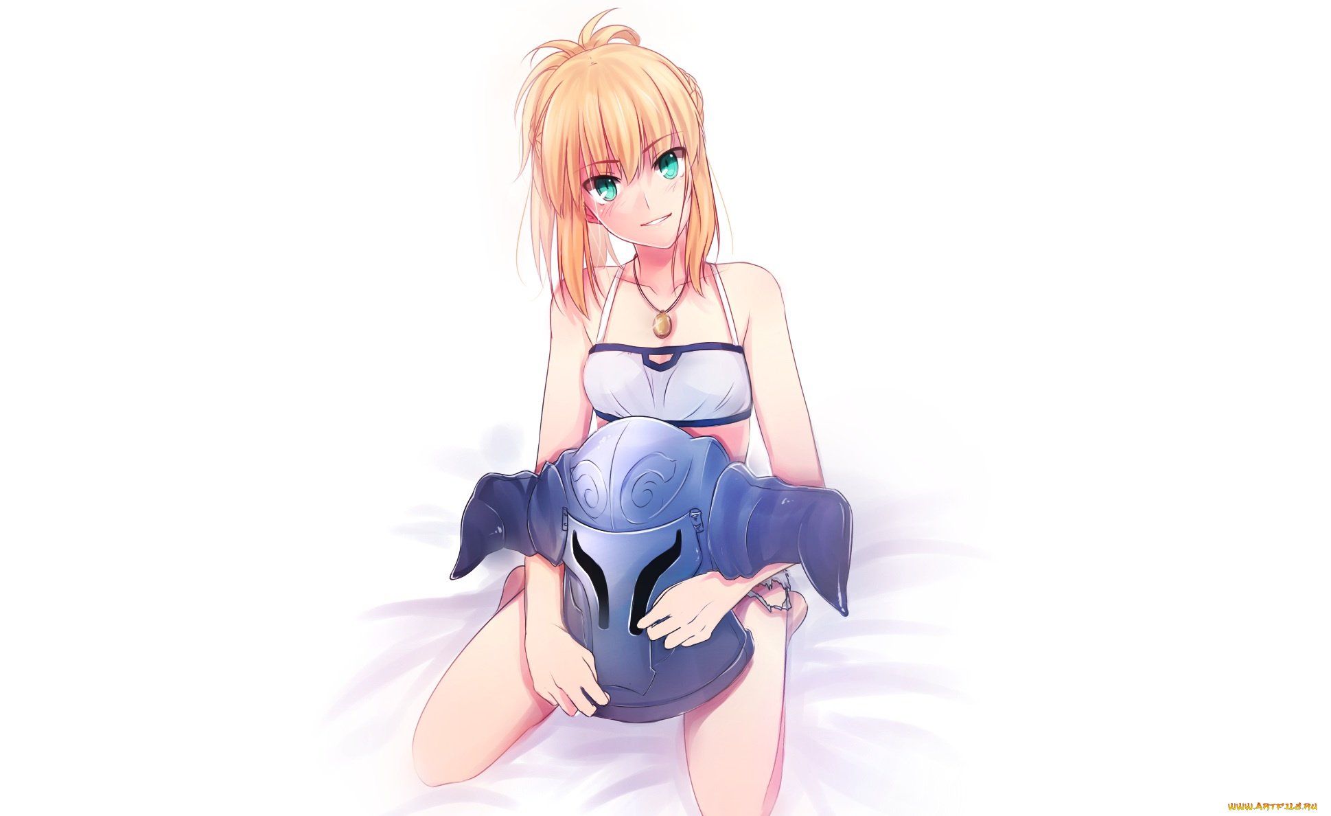 аниме, fate, stay, night, белый, фон, девушка, шлем, блондинка