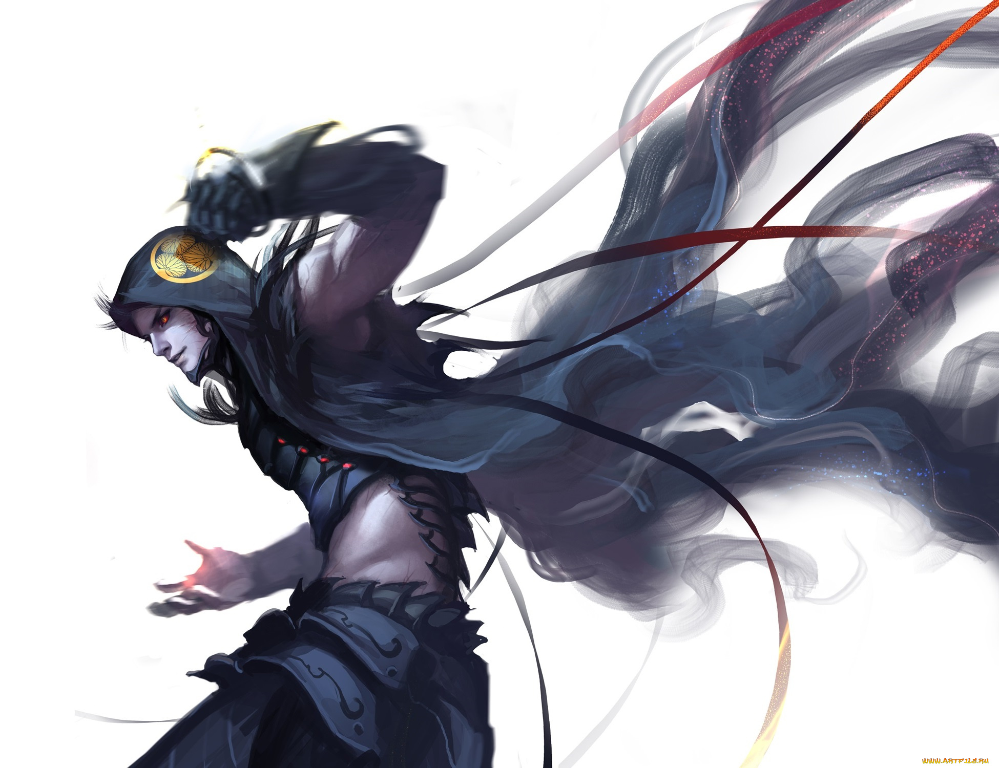 аниме, -weapon, , blood, &, technology, мужчина, взгляд, белый, фон