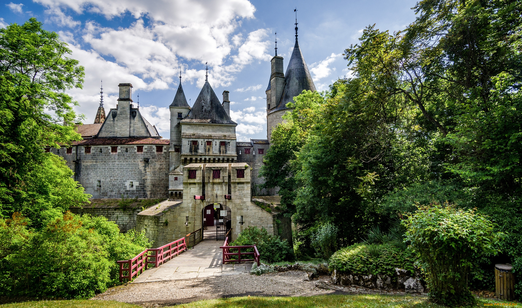 города, замки, франции, шпили, башни, замок, парк