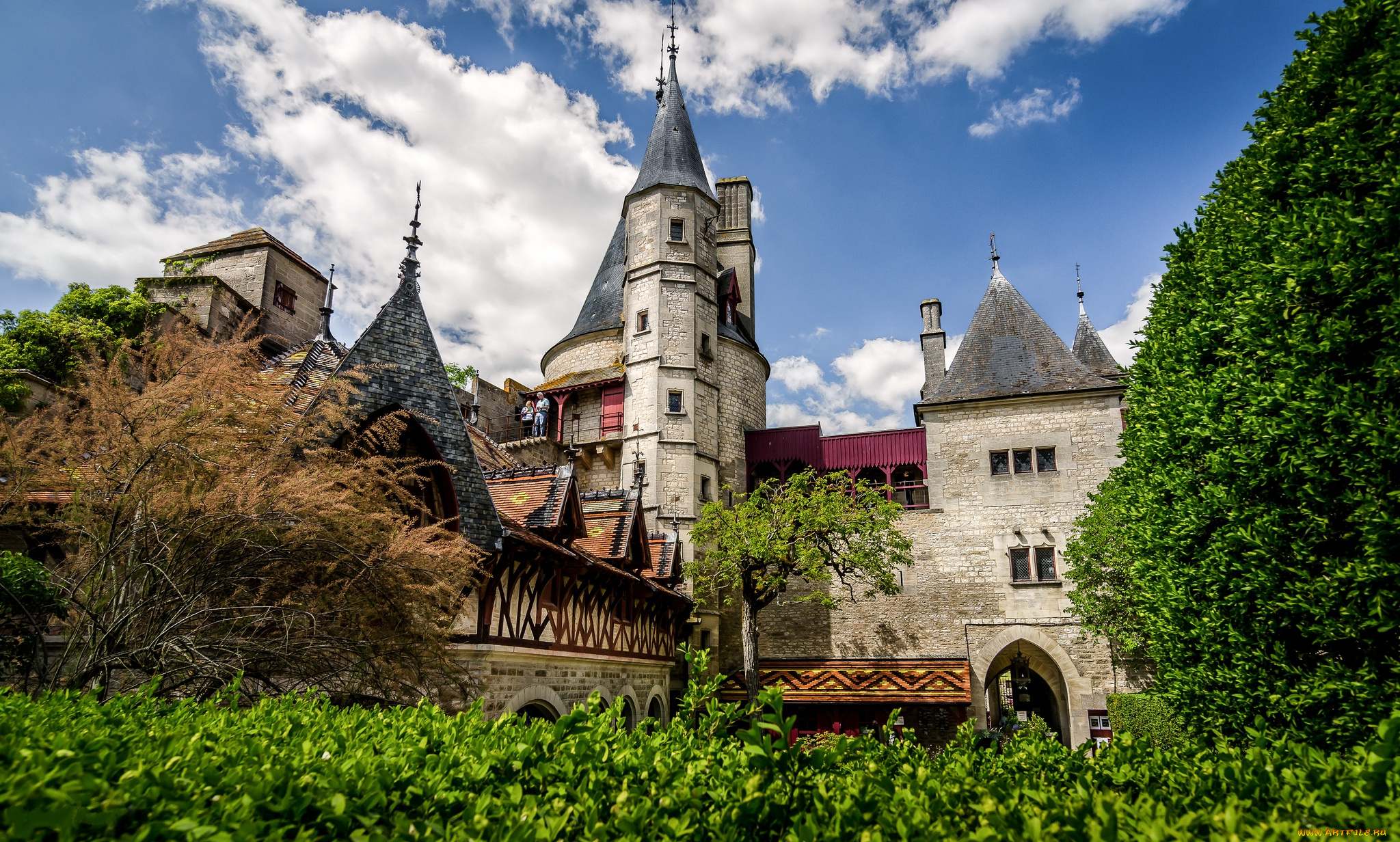 города, замки, франции, шпили, башни, замок, парк