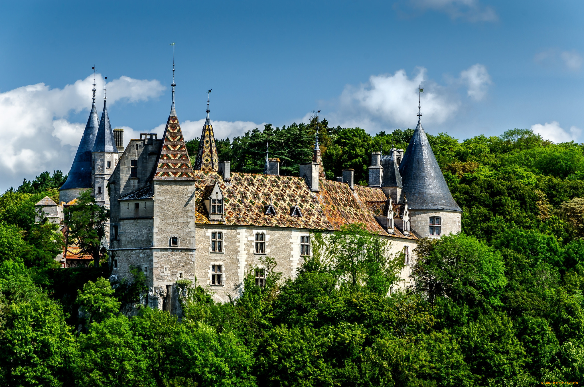 города, замки, франции, лес, замок, башни, шпили