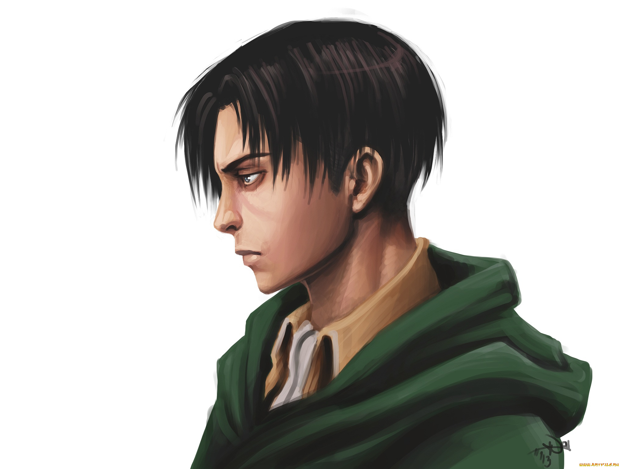аниме, shingeki, no, kyojin, белый, фон, парень, арт, капрал, леви, ривалле