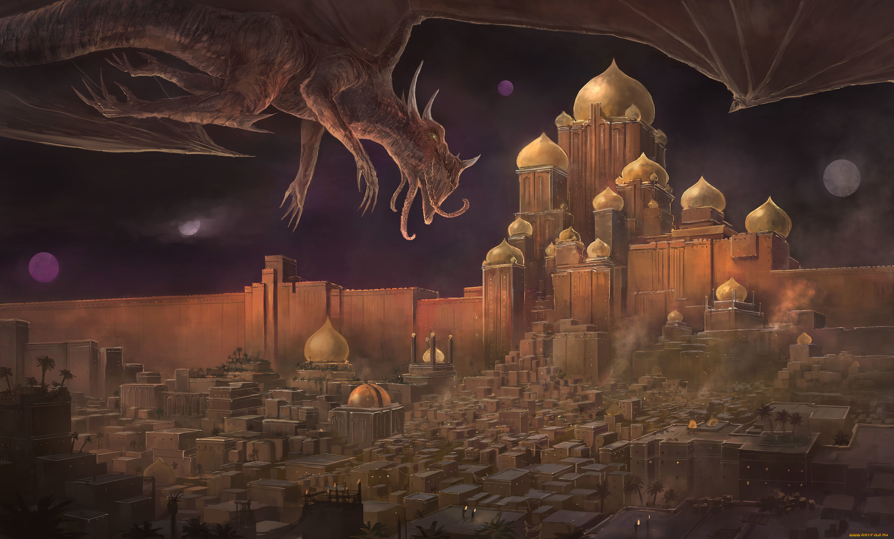 фэнтези, драконы, фантастика, арт, дракон, полет, крылья, ночь