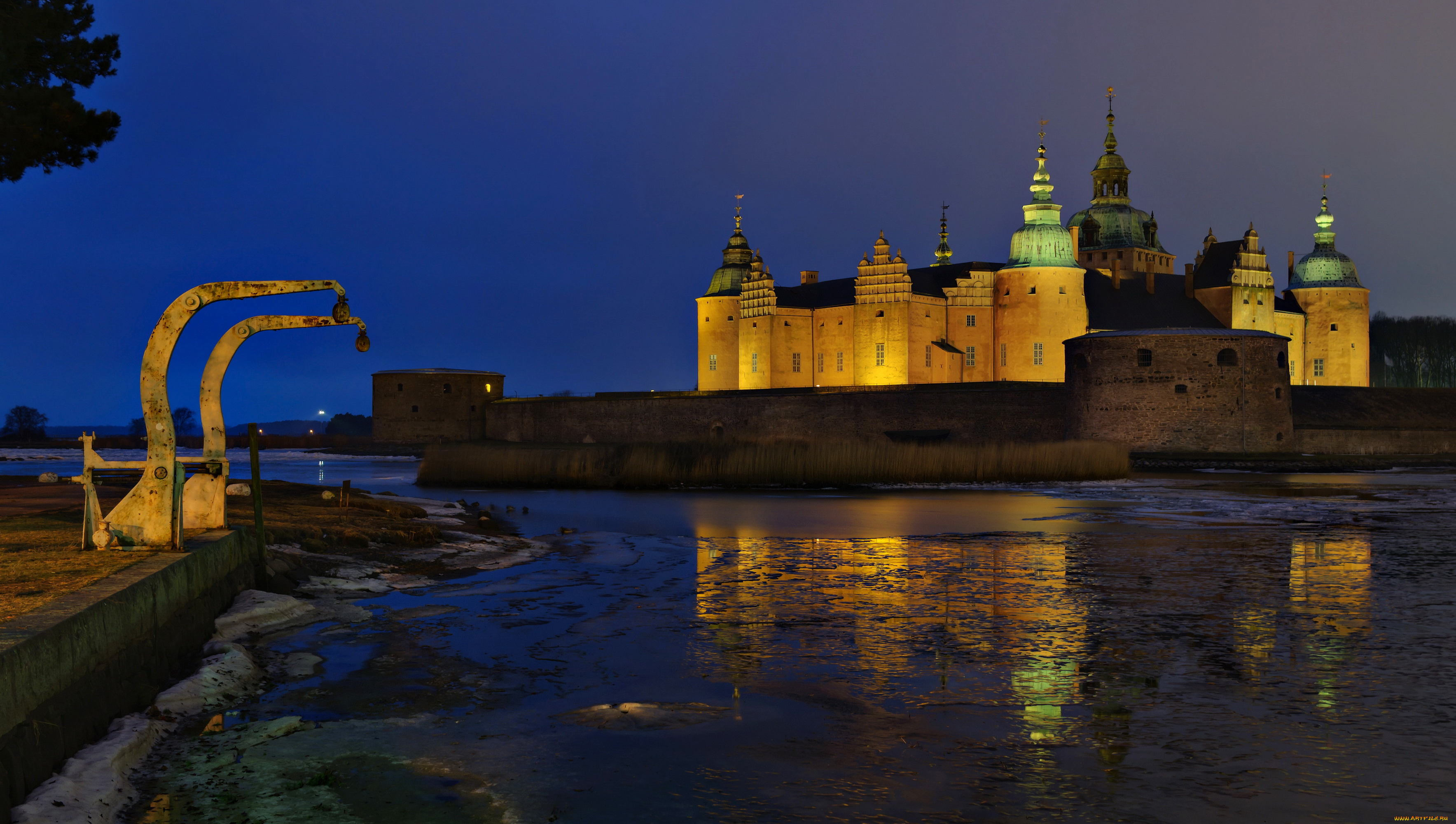 кальмарский, замок, швеция, города, -, дворцы, , замки, , крепости, огни, ночь, замок, река