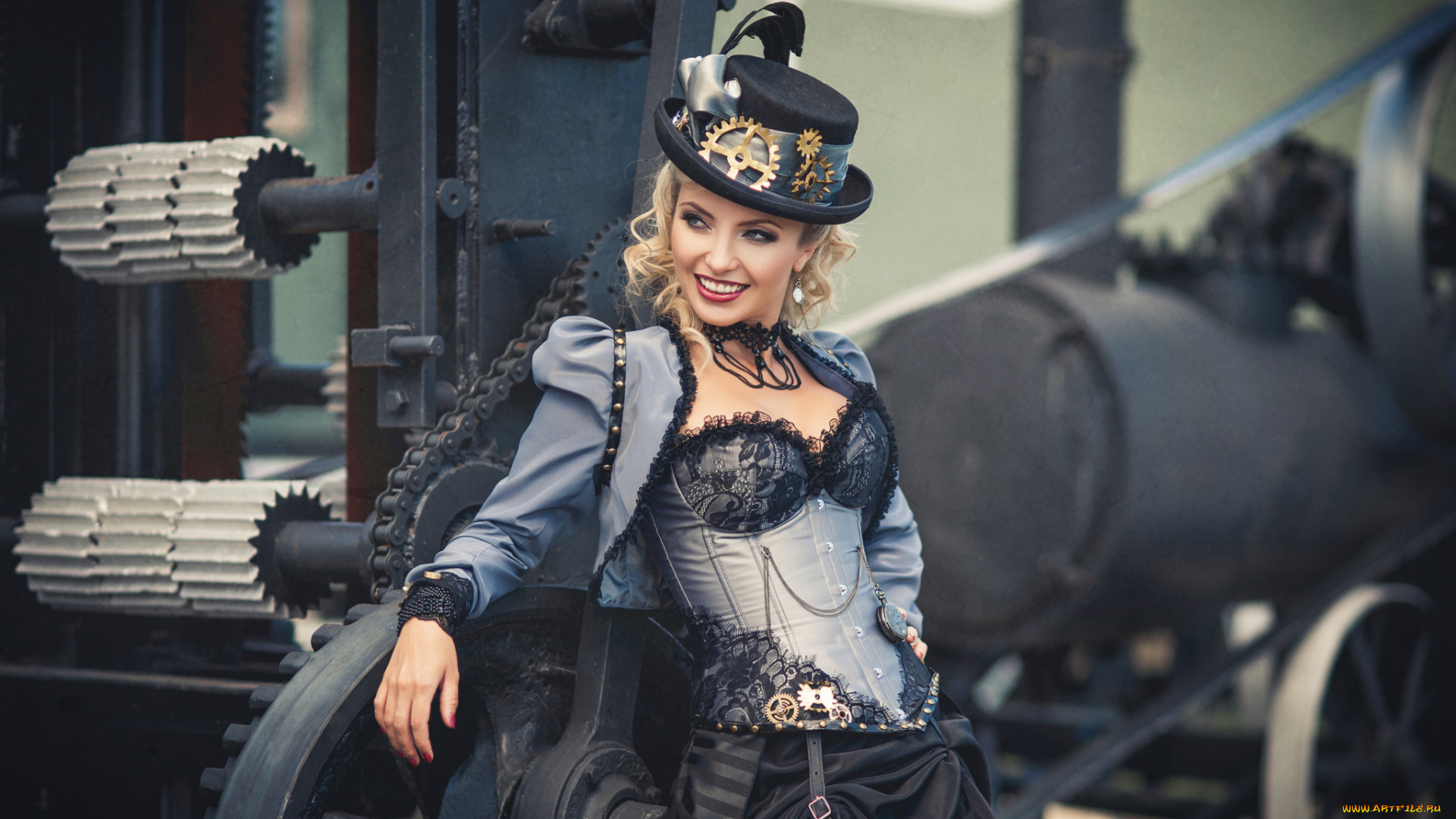 девушки, diana, lipkina, девушка, блондинка, локоны, украшения, улыбка, платье, шляпа, diana, lipkina