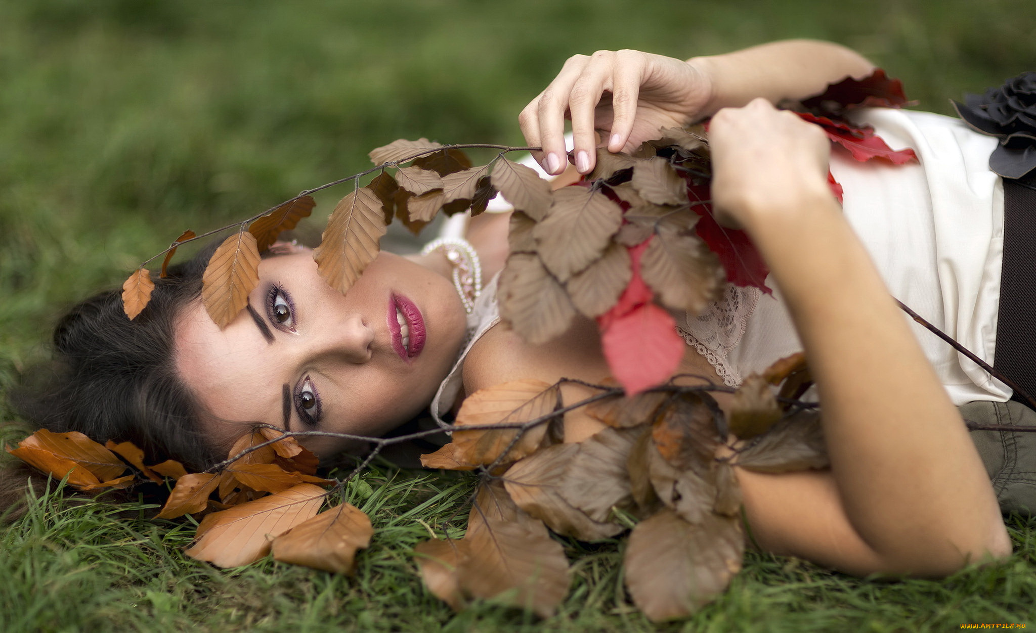 девушки, -unsort, , брюнетки, , шатенки, ветка, взгляд, девушка