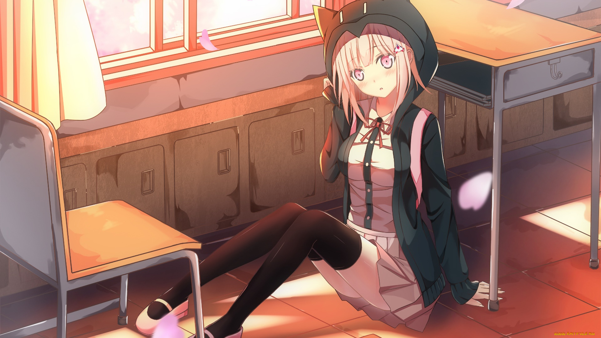 аниме, danganronpa, фон, взгляд, девушка