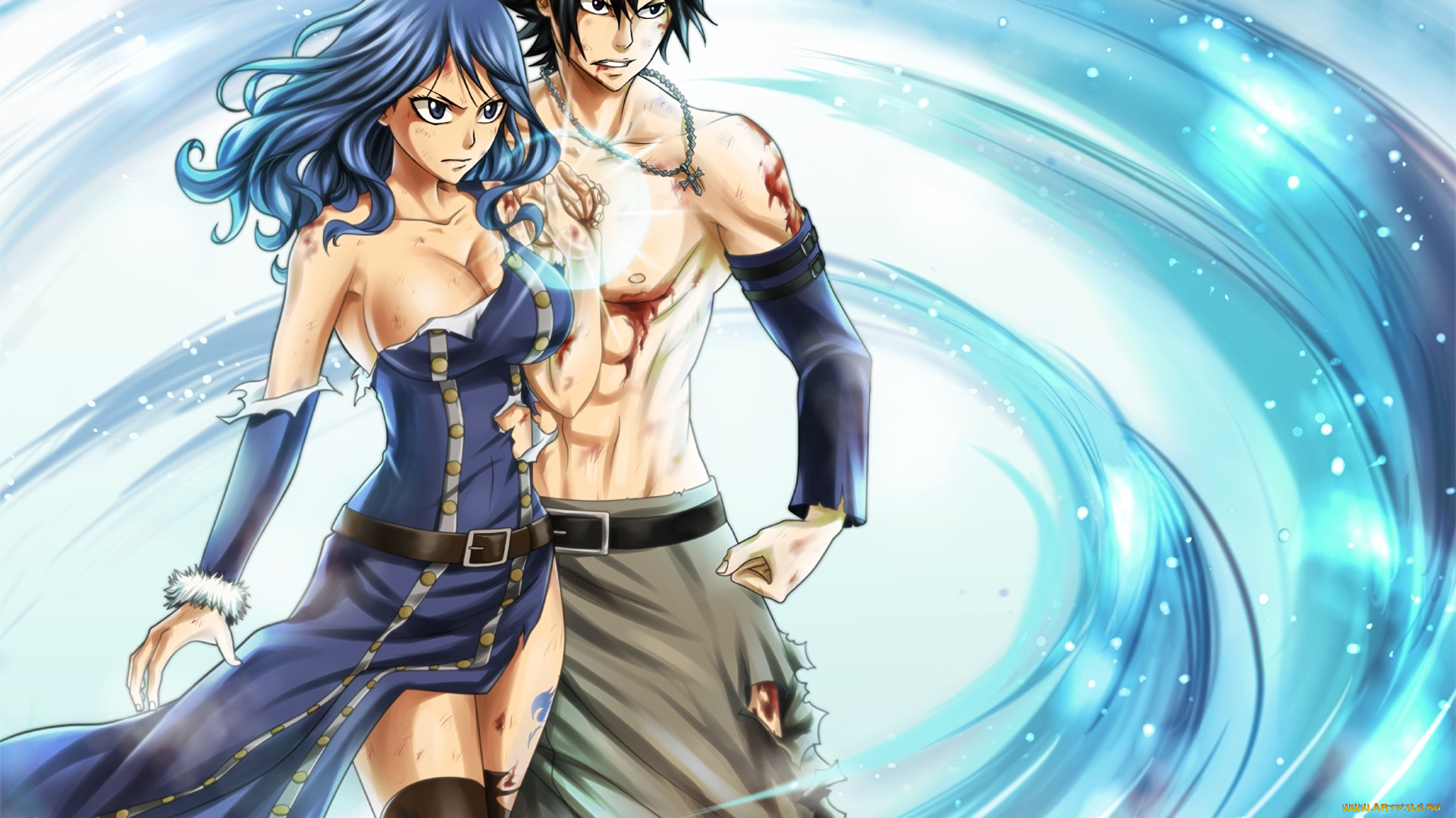 аниме, fairy, tail, девушка, взгляд, фон, грудь