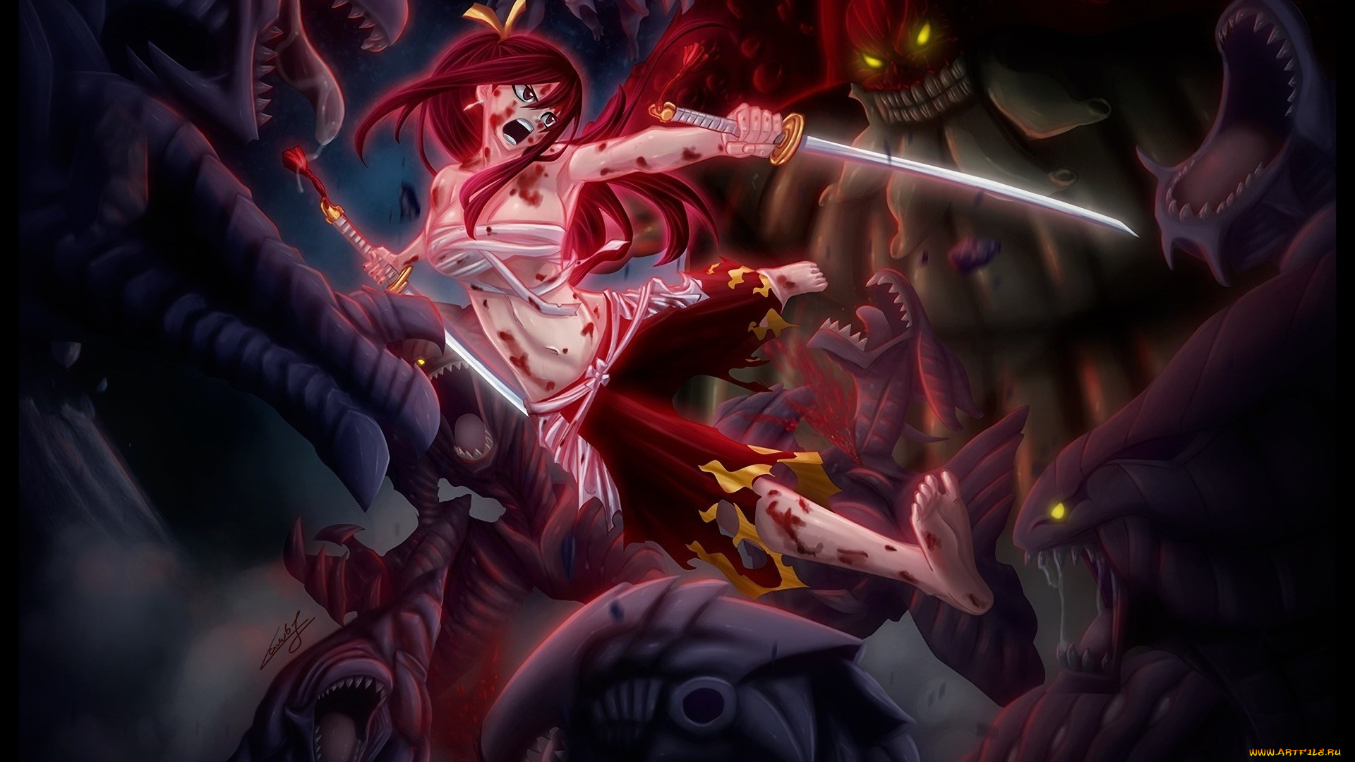 аниме, fairy, tail, взгляд, девушка, фон