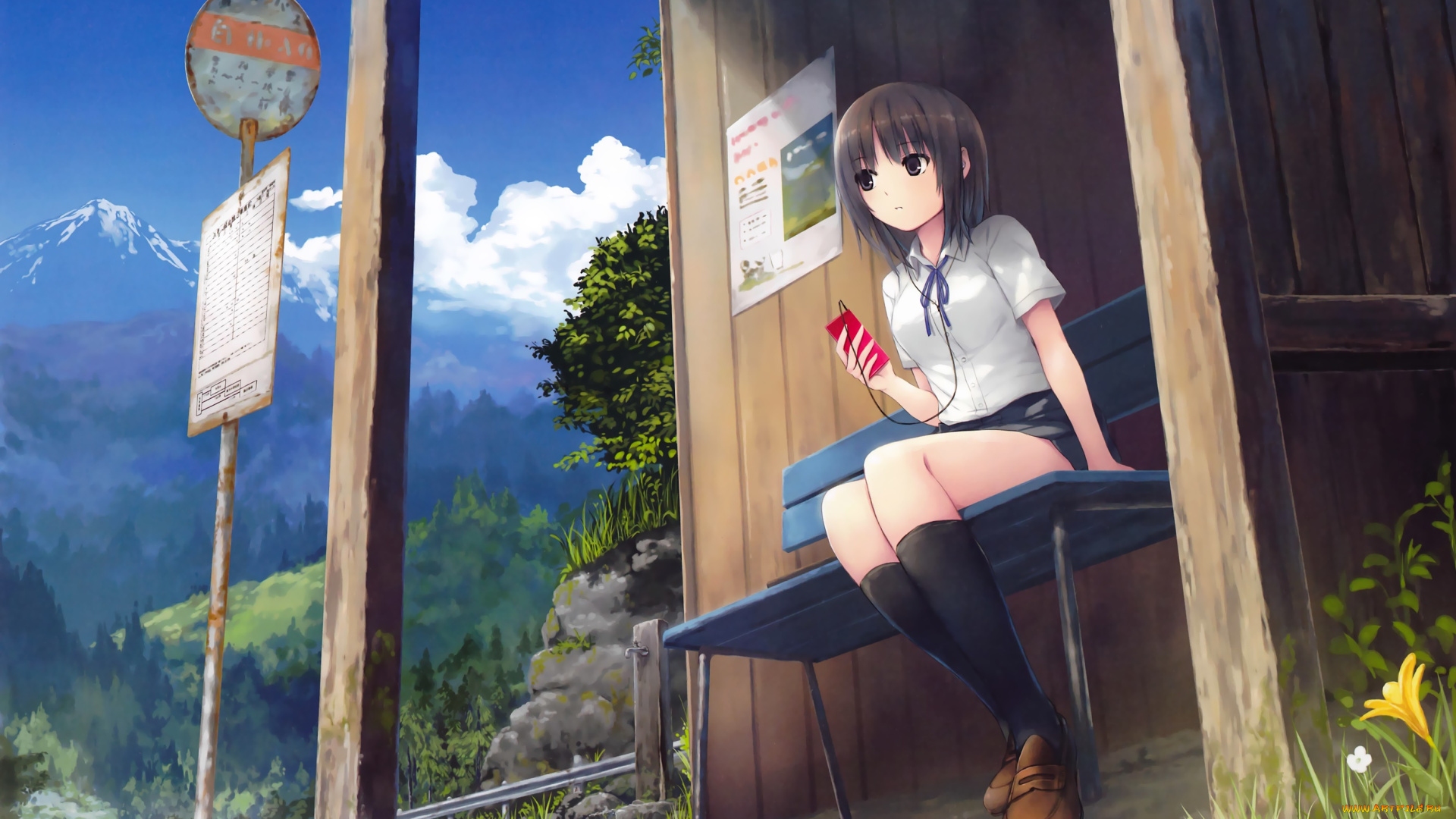 аниме, город, , улицы, , здания, взгляд, девушка, фон