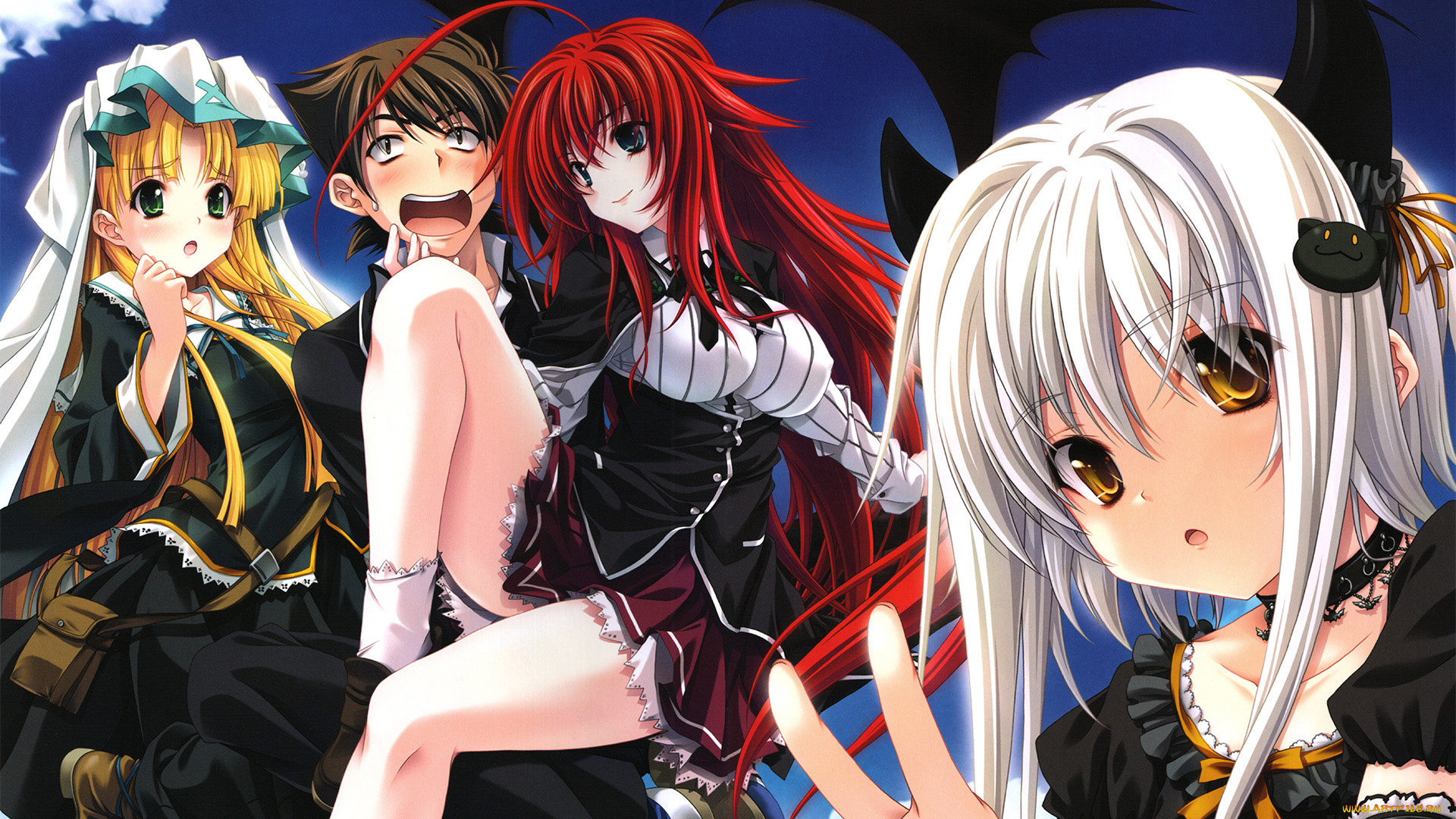 аниме, highschool, dxd, взгляд, девушки, фон