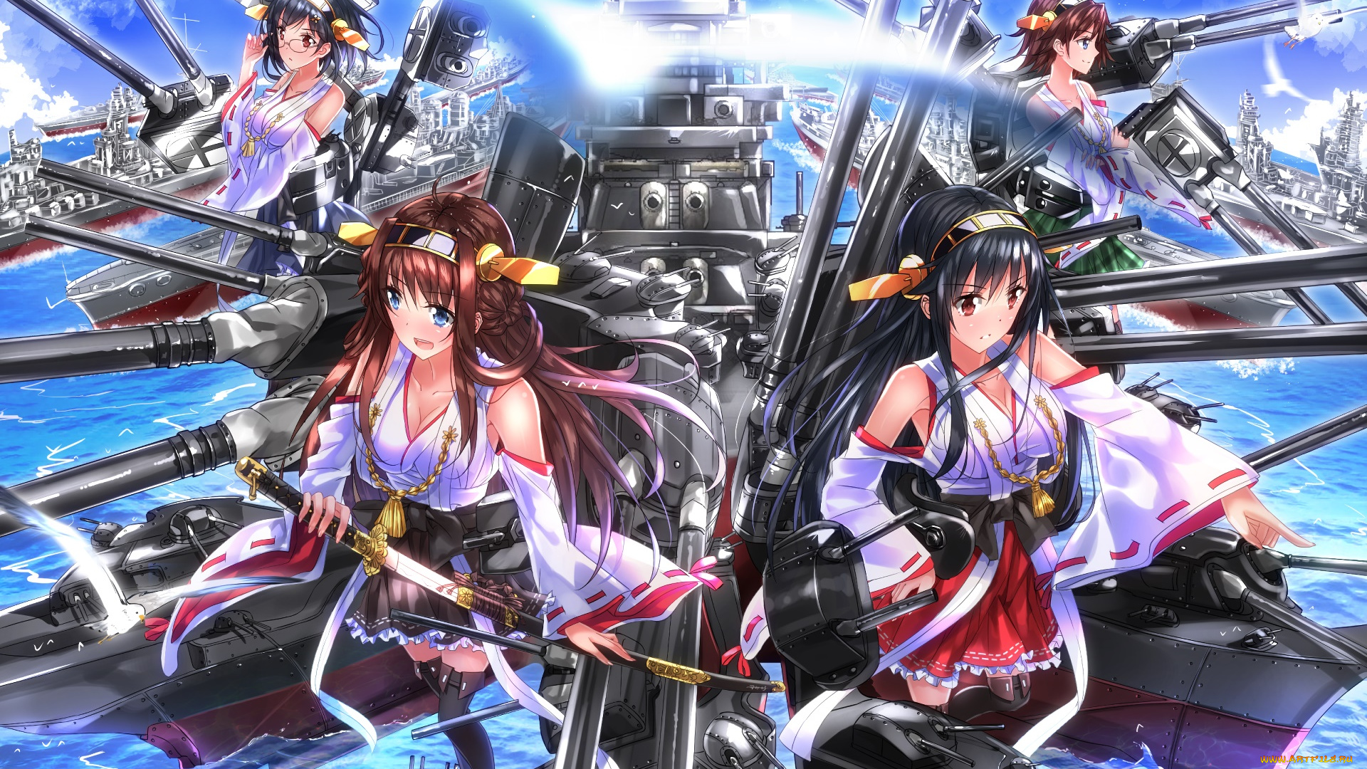 аниме, kantai, collection, девушки, фон, взгляд