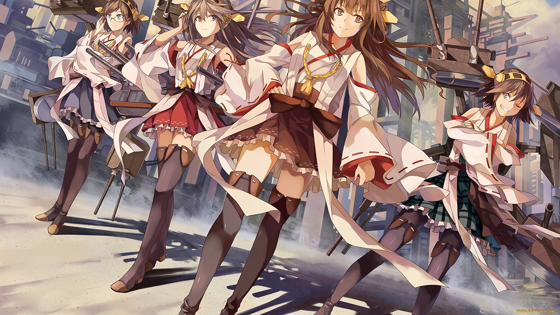 аниме, kantai, collection, фон, девушки, взгляд