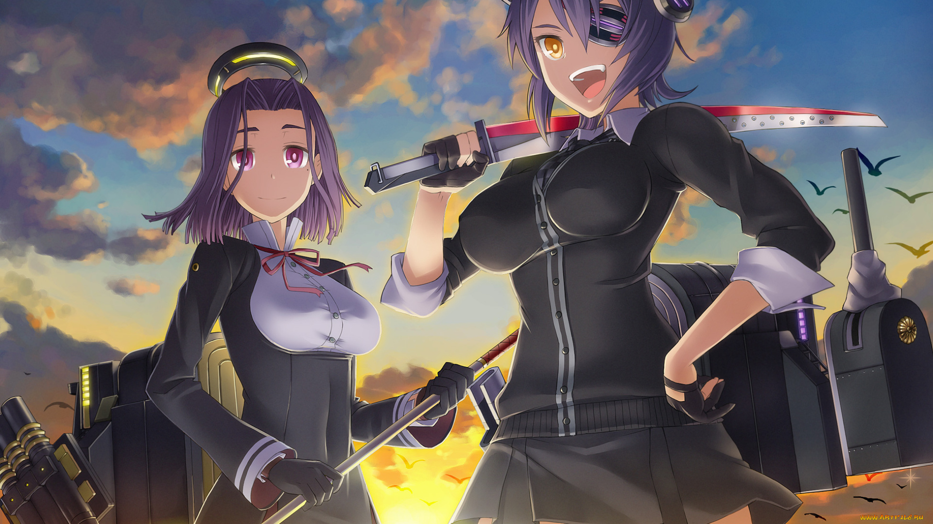 аниме, kantai, collection, фон, взгляд, девушки